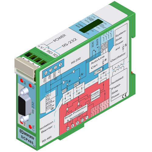 DCP485-S: Fully Isolated DIN Rail RS-232 To RS-485 Converter/Line Driver