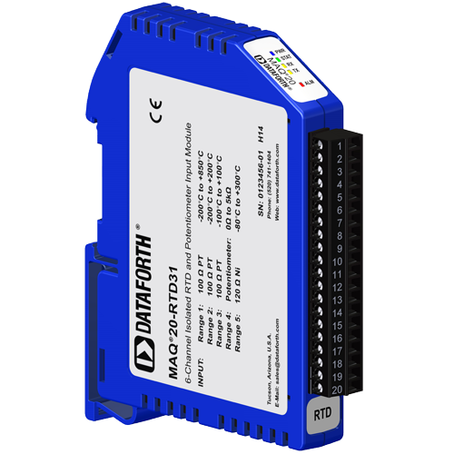 MAQ20-RTD31: Analog Input Module; RTD/Potentiometer, 3-wire, Type Pt and Ni, 6-ch