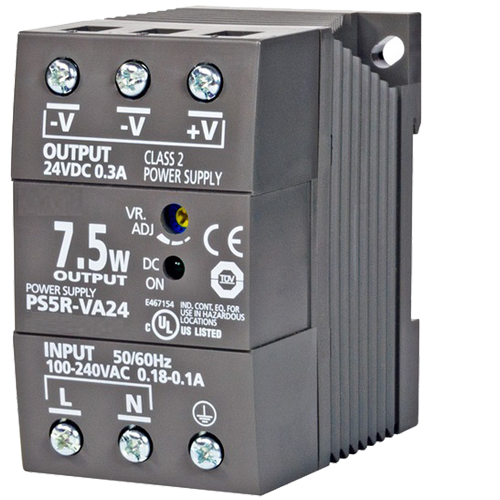 PWR-PS5R7W: Power Supply, DIN Rail Mount, 85-264 VAC 47-63 Hz In, 24 VDC 0.3 A Out
